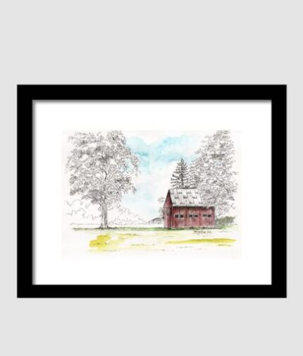 Barn Illustration, pen and wash